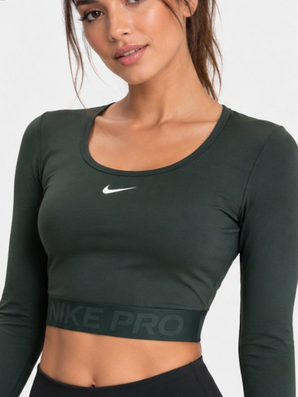 NWT NIKE PRO DRI-FIT CROPPED LONG SLEEVE TOP VINTAGE GREEN LARGE